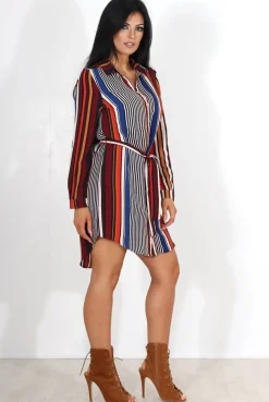 Rebellious Fashion Lorda Wine Stripe Shirt Dress