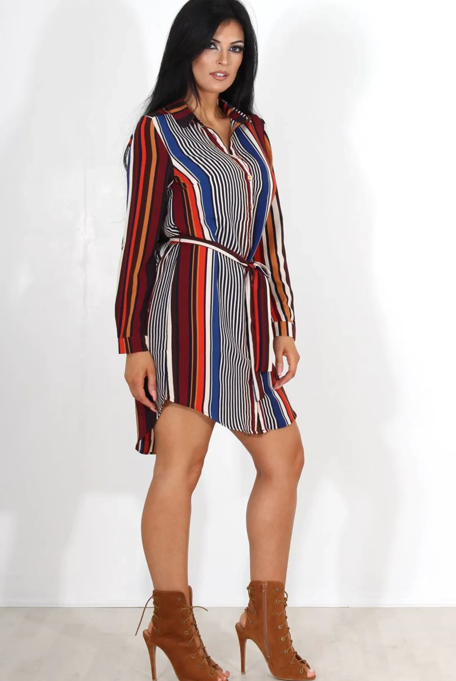 Rebellious Fashion Lorda Wine Stripe Shirt Dress