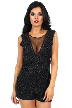 Rebellious Fashion Lori Black Sequin V Neck Playsuit