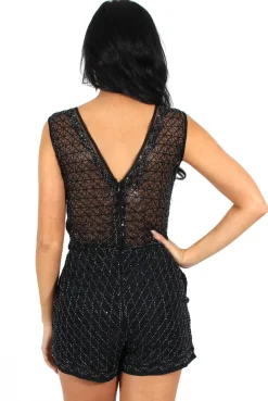 Rebellious Fashion Lori Black Sequin V Neck Playsuit
