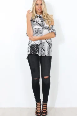 Rebellious Fashion Lori White Paisley Cold Shoulder Shirt