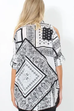 Rebellious Fashion Lori White Paisley Cold Shoulder Shirt