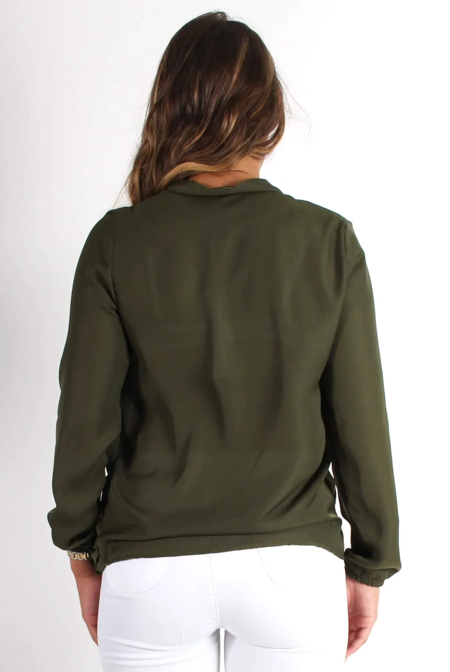 Rebellious Fashion Lottie Khaki V Front Tie Neck Shirt