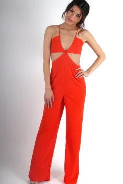 Rebellious Fashion Louise Orange Cut Out Jumpsuit