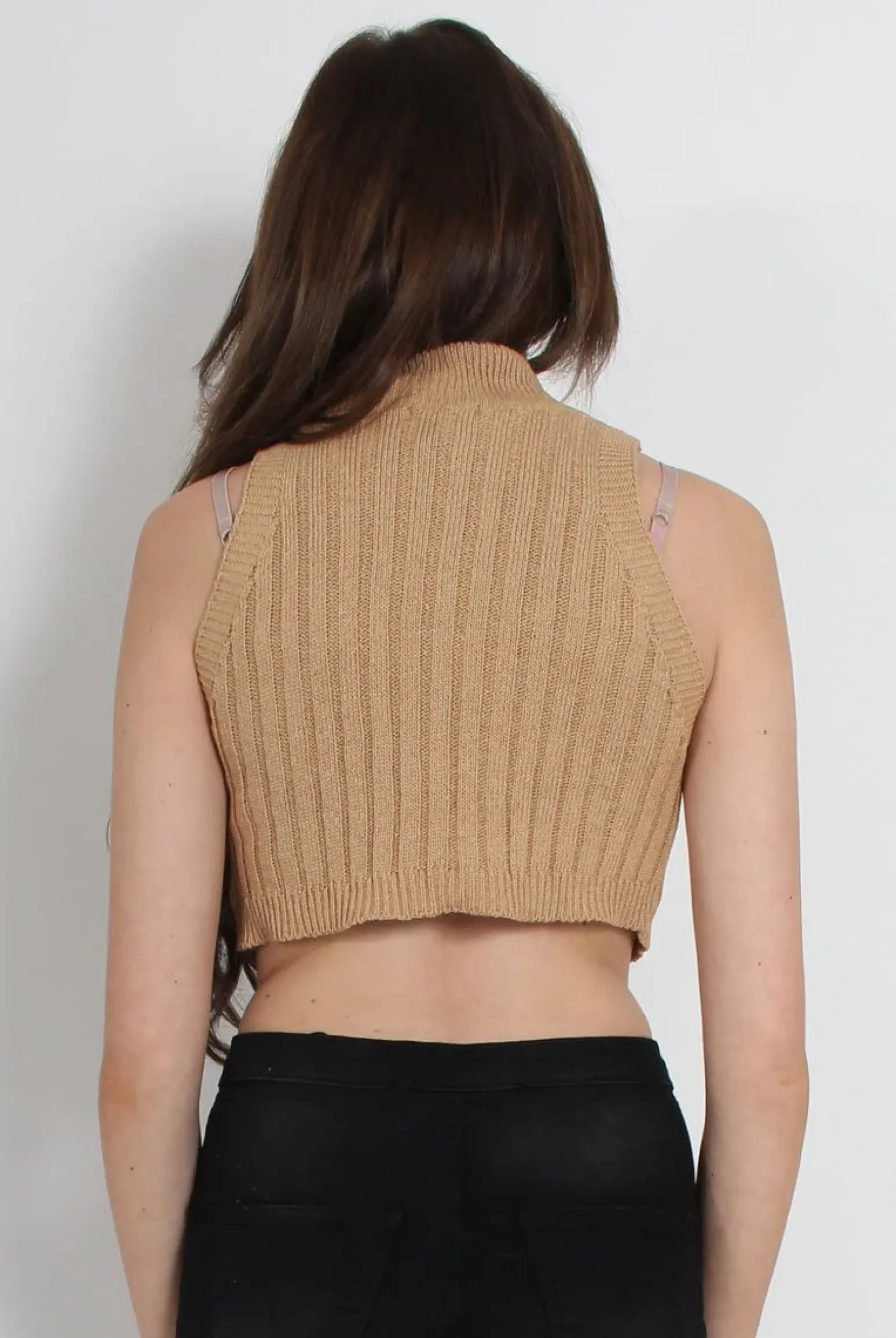Rebellious Fashion Lucy Beige Knitted High Neck Top