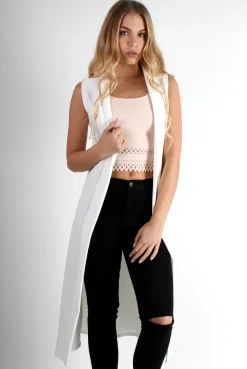 Rebellious Fashion Lucy White Long Sleeveless Jacket