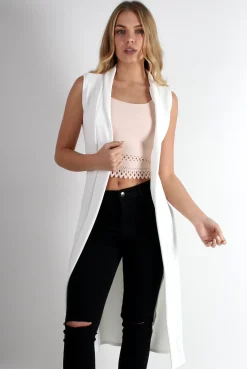Rebellious Fashion Lucy White Long Sleeveless Jacket