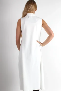 Rebellious Fashion Lucy White Long Sleeveless Jacket