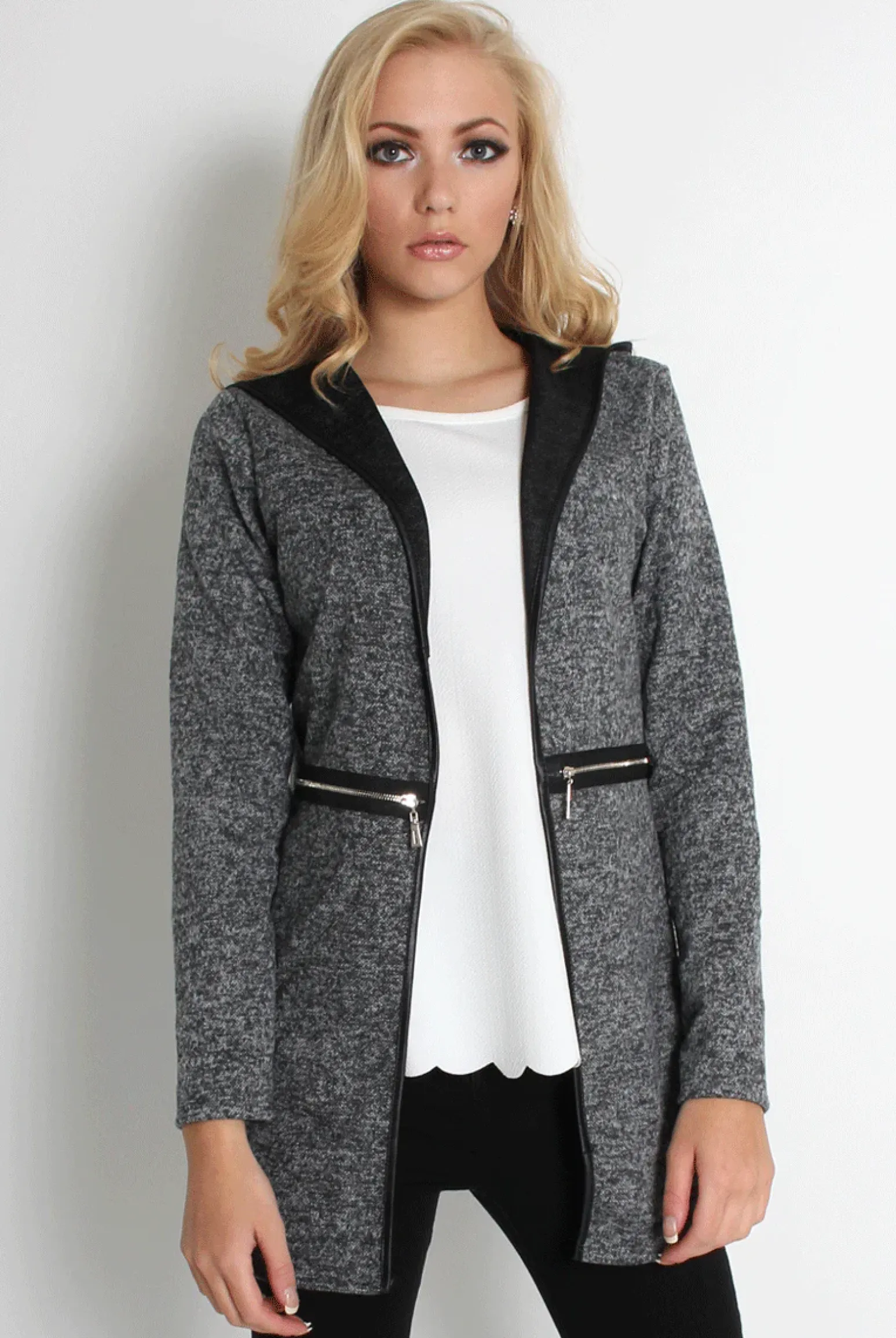 Rebellious Fashion Lydia Light Grey Hooded Jacket