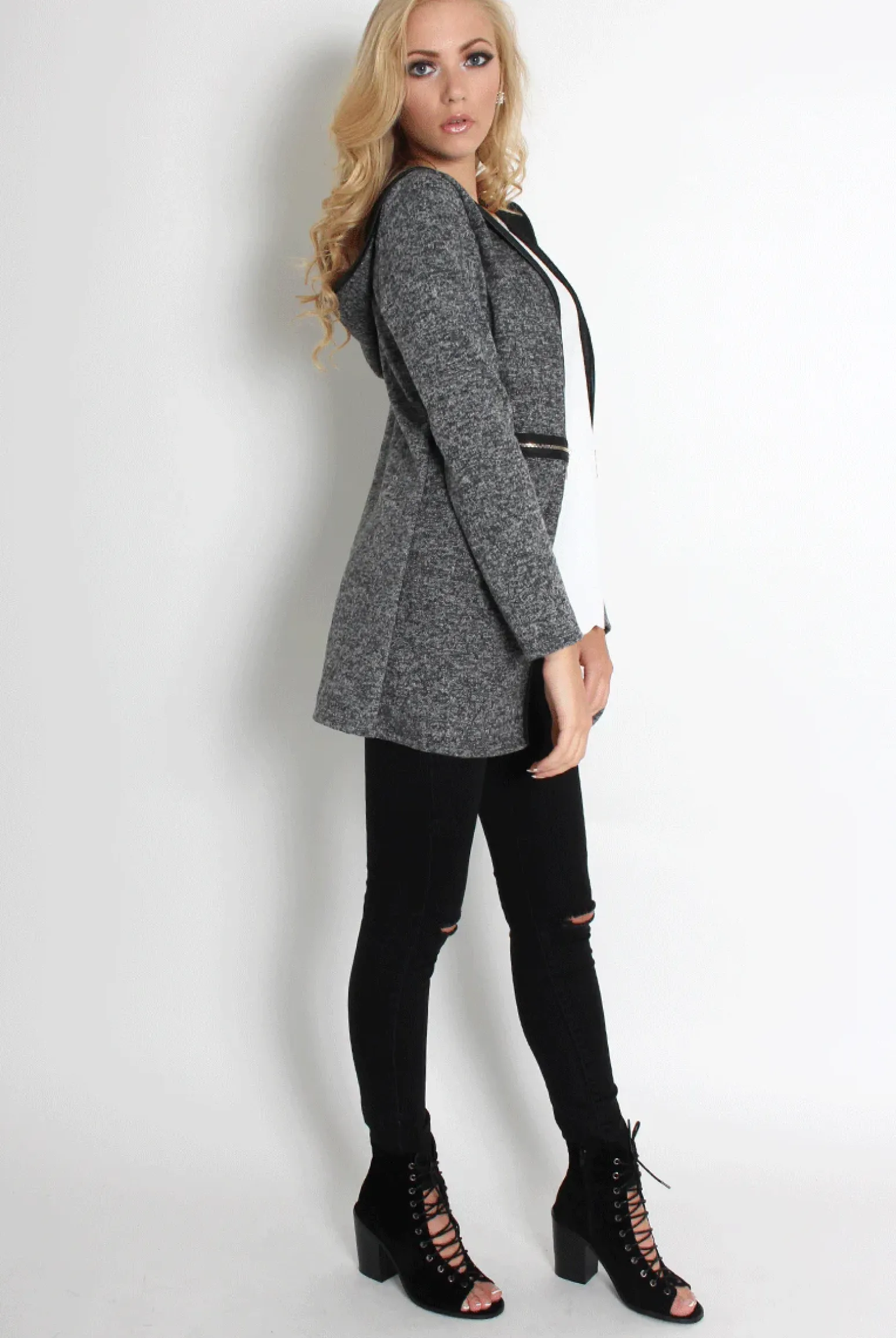 Rebellious Fashion Lydia Light Grey Hooded Jacket