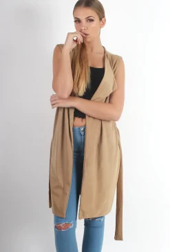 Rebellious Fashion Maggie Camel Sleeveless Coat