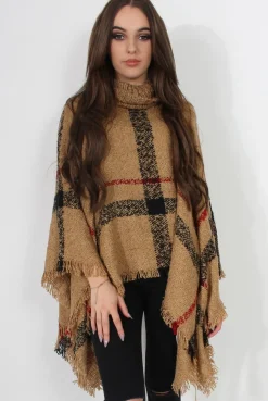 Rebellious Fashion Maria Beige Knitted Roll Neck Poncho