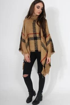 Rebellious Fashion Maria Beige Knitted Roll Neck Poncho