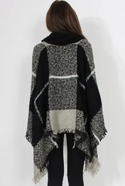 Rebellious Fashion Maria Black Knitted Roll Neck Poncho