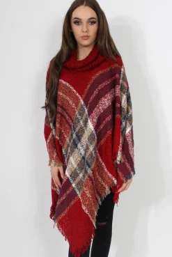 Rebellious Fashion Maria Red Knitted Roll Neck Poncho