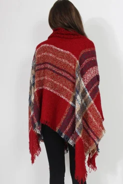 Rebellious Fashion Maria Red Knitted Roll Neck Poncho