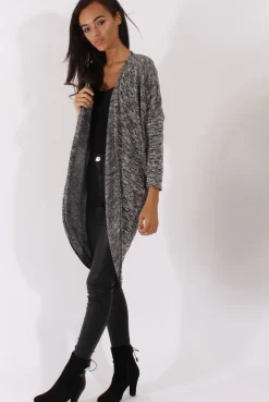 Rebellious Fashion Marl Grey Dipped Hem Cardigan - Rosalinda