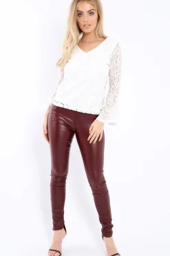 Rebellious Fashion Maroon Coated Skinny Jeans - Teya