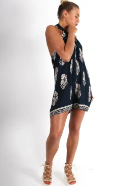 Rebellious Fashion Mary Navy Paisley Print Playsuit