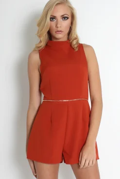 Rebellious Fashion Matilda Rust High Neck Playsuit