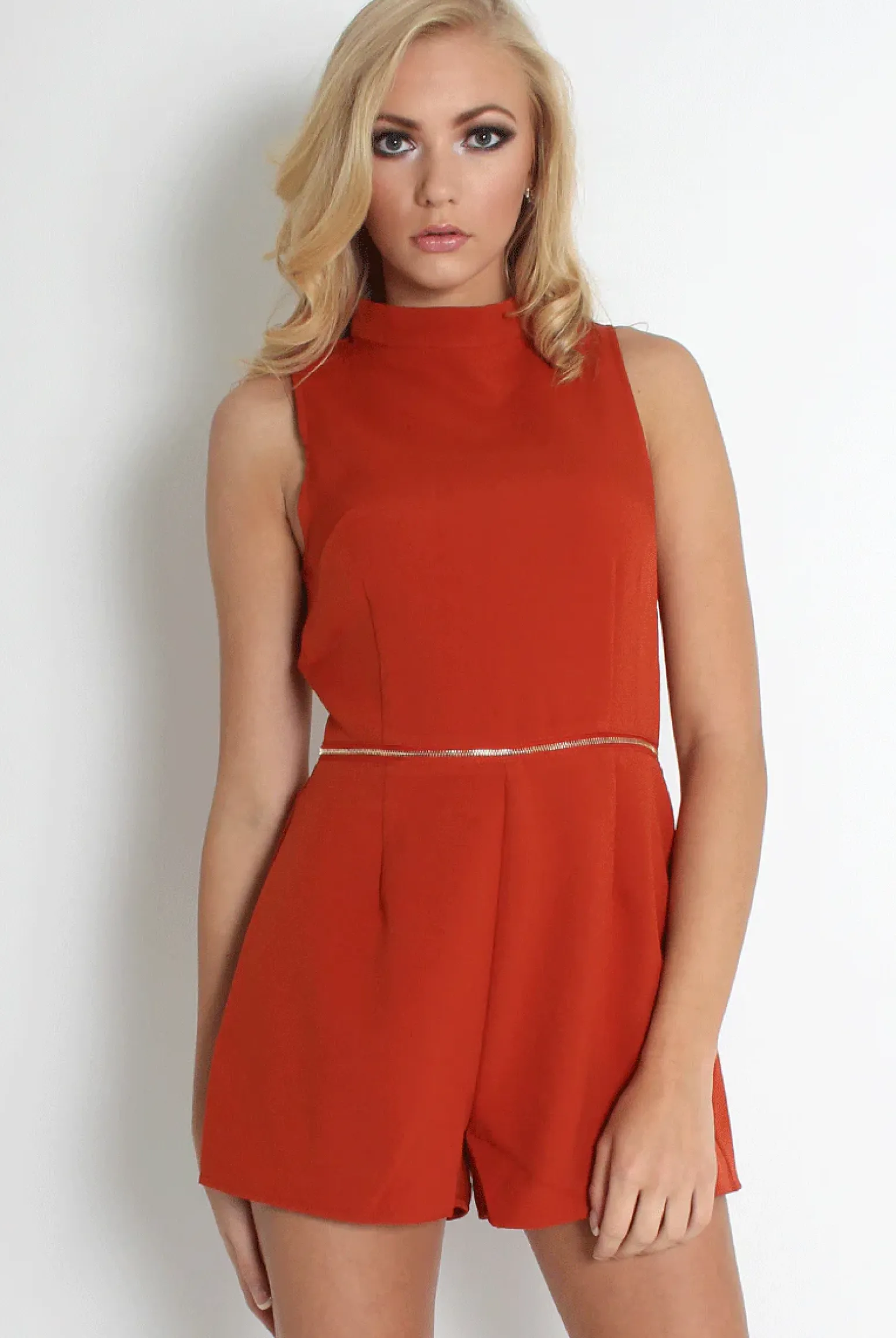 Rebellious Fashion Matilda Rust High Neck Playsuit