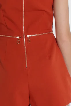 Rebellious Fashion Matilda Rust High Neck Playsuit