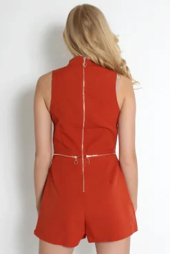 Rebellious Fashion Matilda Rust High Neck Playsuit