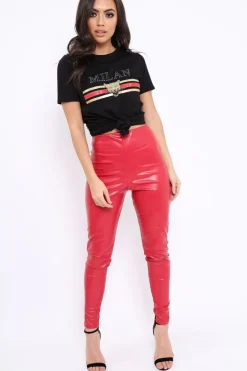 Rebellious Fashion Matte Red PU Leggings - Rio