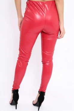 Rebellious Fashion Matte Red PU Leggings - Rio