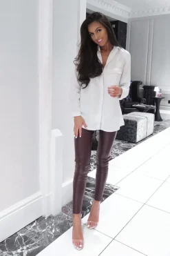 Rebellious Fashion Matte Wine PU Leggings - Rio
