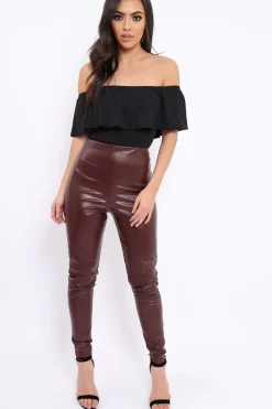 Rebellious Fashion Matte Wine PU Leggings - Rio