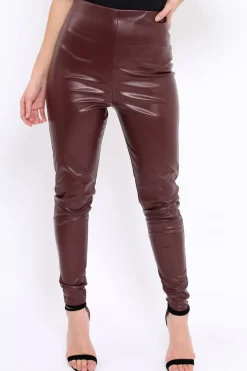 Rebellious Fashion Matte Wine PU Leggings - Rio
