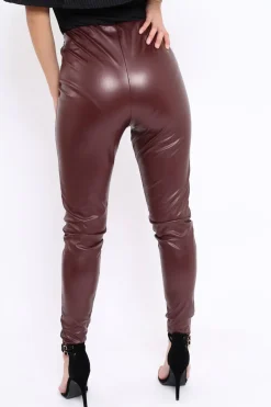 Rebellious Fashion Matte Wine PU Leggings - Rio
