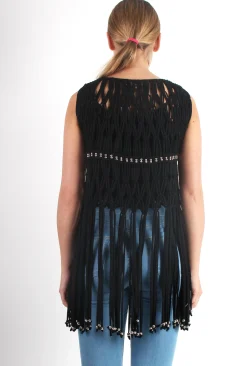 Rebellious Fashion Matti Black Sleeveless Fringe Jacket