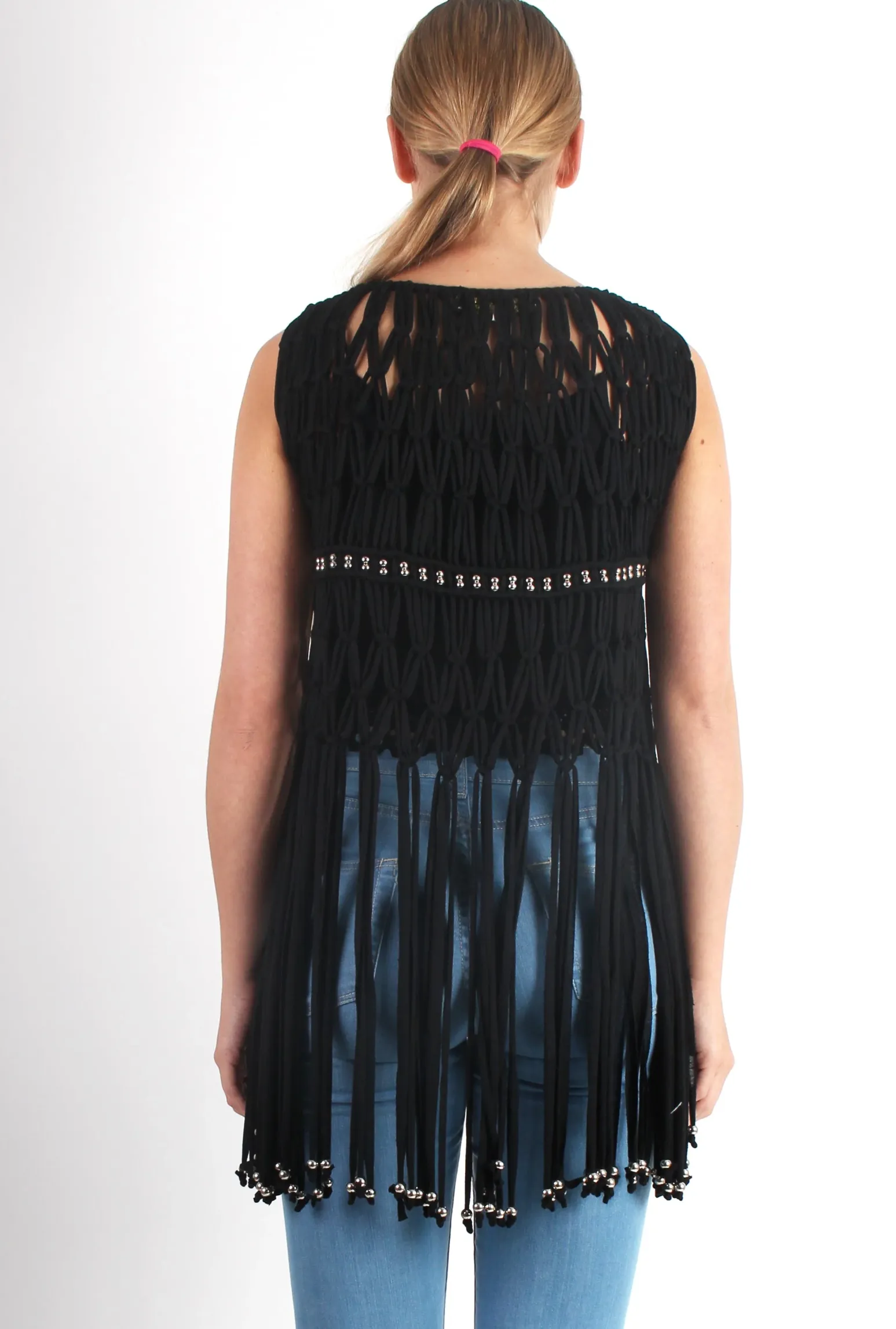 Rebellious Fashion Matti Black Sleeveless Fringe Jacket
