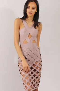 Rebellious Fashion Mauve Cage Bandage Dress - Amra