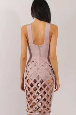 Rebellious Fashion Mauve Cage Bandage Dress - Amra