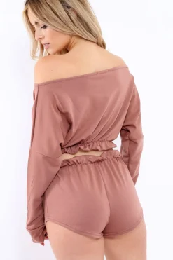Rebellious Fashion Mauve Bardot Co-ord Set - Prina