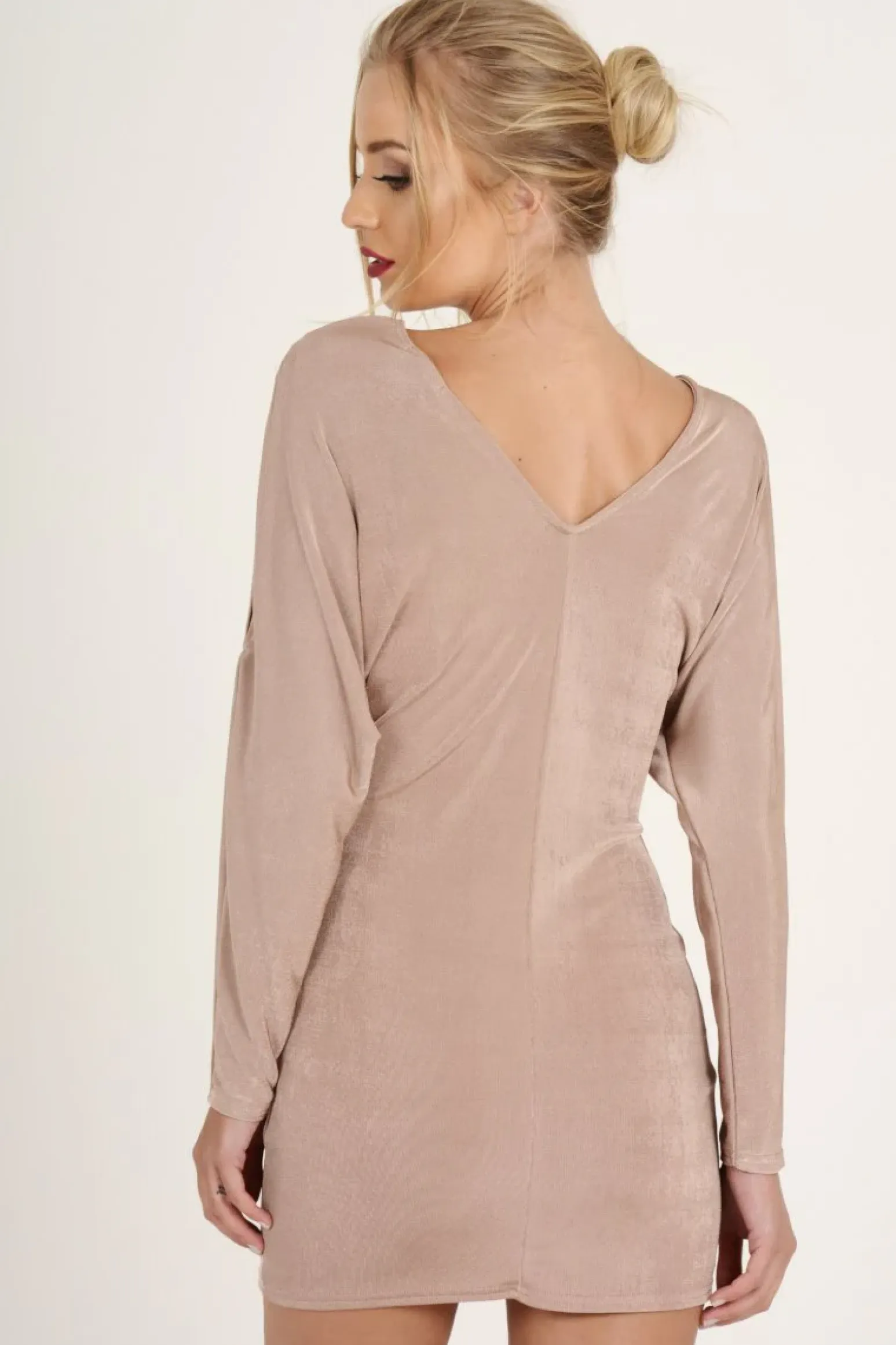 Rebellious Fashion Mauve Batwing Cold Shoulder Mini Dress - Sonia