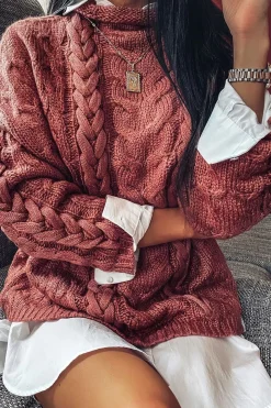 Rebellious Fashion Mauve Cable Knit High Neck Oversized Jumper - Kiyla