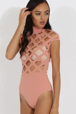 Rebellious Fashion Mauve Cage High Neck Bodysuit - Tess
