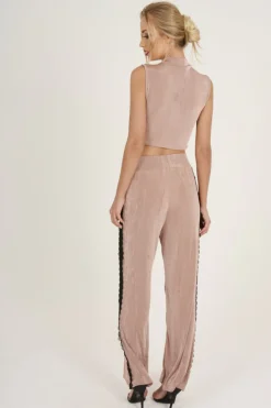 Rebellious Fashion Mauve Crochet Trim Wide Leg Co-ord - Devlin