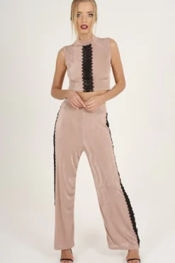 Rebellious Fashion Mauve Crochet Trim Wide Leg Co-ord - Devlin