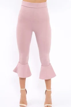 Rebellious Fashion Mauve Cropped Flare Hem Trousers - Aniesha