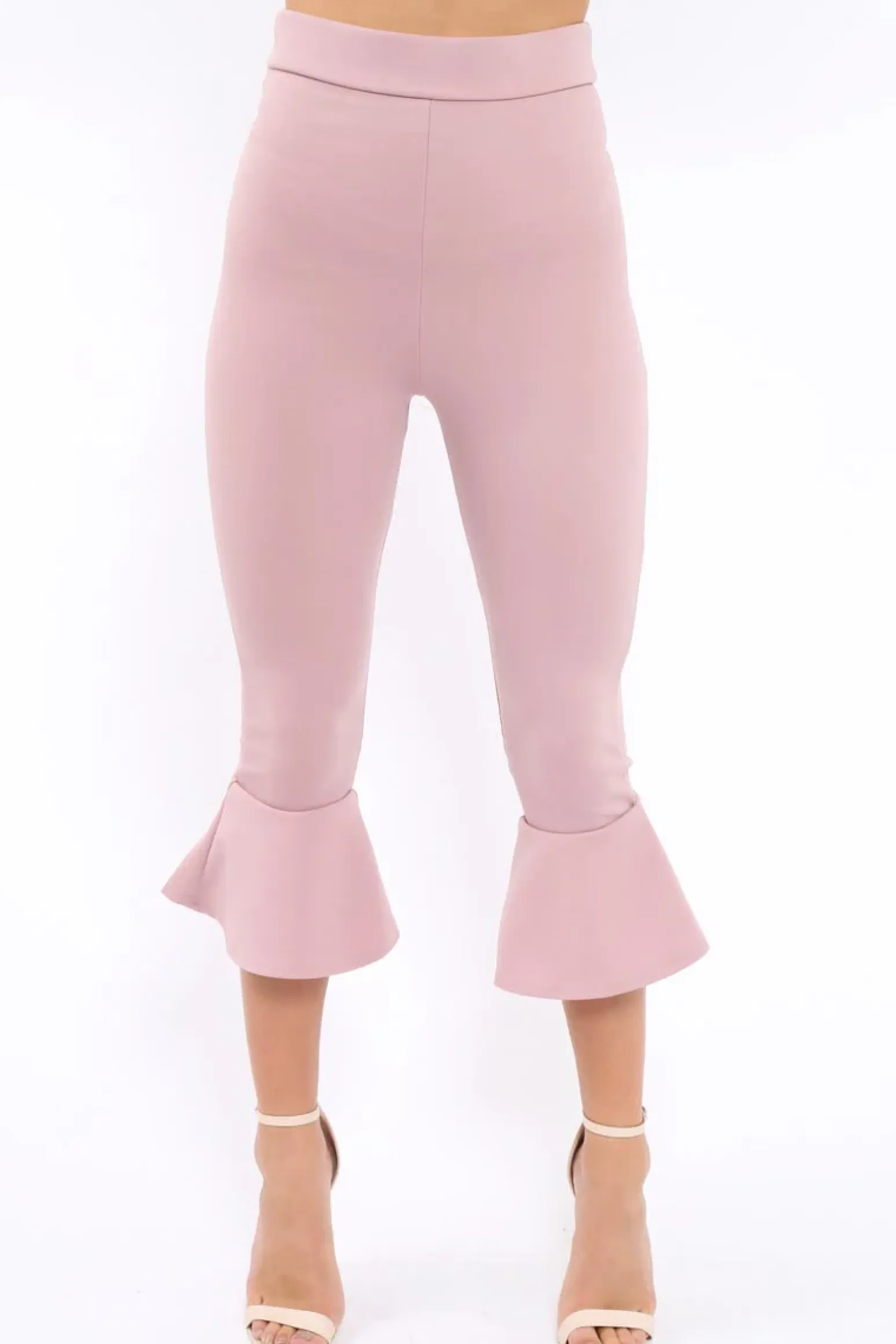 Rebellious Fashion Mauve Cropped Flare Hem Trousers - Aniesha