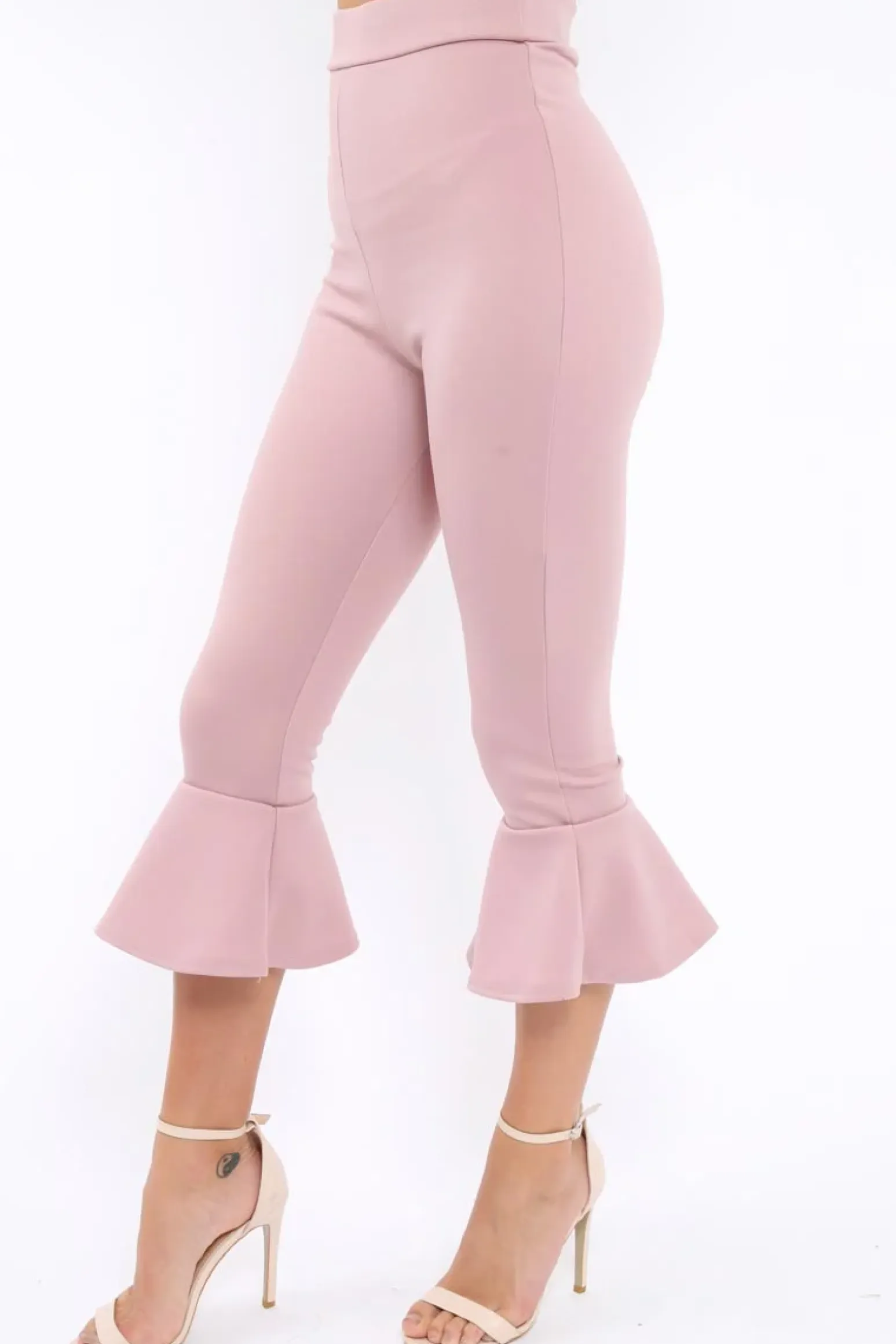 Rebellious Fashion Mauve Cropped Flare Hem Trousers - Aniesha