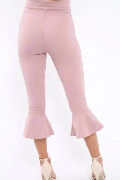 Rebellious Fashion Mauve Cropped Flare Hem Trousers - Aniesha