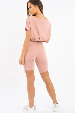 Rebellious Fashion Mauve Drawstring Top Cycling Short Loungewear Co-ord - Krissa
