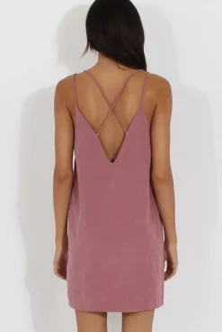 Rebellious Fashion Mauve Faux Suede Strappy Back Slip Dress - Sylvie