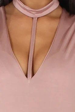 Rebellious Fashion Mauve Harness Choker Long Sleeve Bodysuit - Sandra